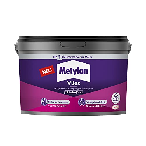 Metylan Vlies Fertigkleister, feuchtigkeitsbeständiger Tapetenkleister für Vliestapeten, Kleister zum einfachen Tapezieren, 1x3kg