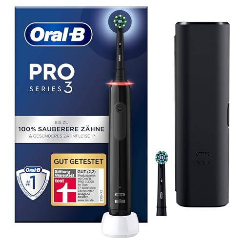 Oral-B PRO 3 3500 Elektrische Zahnbürste/Electric Toothbrush, 2 Aufsteckbürsten, mit 3 Putzmodi und visueller 360° Andruckkontrolle für Zahnpflege, Reiseetui, Geschenk Mann/Frau, schwarz