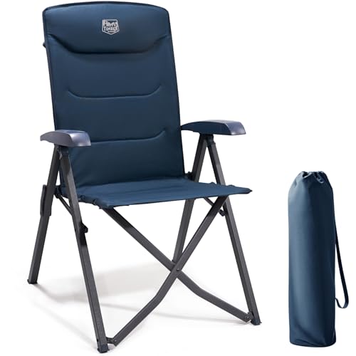 TIMBER RIDGE Campingstuhl Faltbar Hohe Lehne Kleines Packmaß Klappstuhl Camping 150kg mit 4 Positionen verstellbar mit Tasche Liegestuhl Alu für Garten Balkon Wohnmobil Blau