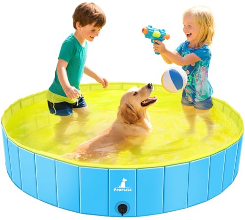 Pourbibi Faltbarer Hundepool, Haustier Hundekatze Indoor Outdoor Welpenpool, PVC rutschfest mit verstärkten Oxford Wänden Langlebige Hunde, die Kinderpool im Hofgarten paddeln 120CM*30CM
