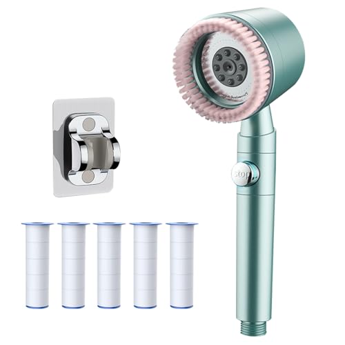Duschkopf Hochdruck Wassersparend Handbrause Massagedusche mit 5 Modi Halterung 5 Filters Multifunktionaler Verstellbarer Badezimmer Hautschönheit Sparduschkopf (Grün 5 Filters)