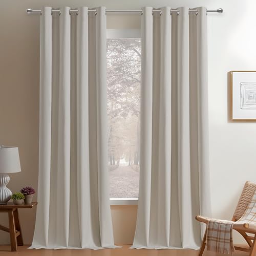 MRTREES Schallschutz Vorhang Schlafzimmer Kälteschutz Beige 100% Gardinen Blickdicht Leinenoptik 2er Set, 260 cm Lang, 132 cm Breit, Vorhänge Verdunkelung mit Ösen für Wohnzimmer Kinderzimmer