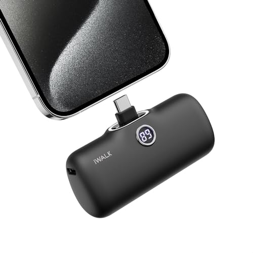 iWALK Powerbank 4800mAh,USB-C Ausgabe & Eingabe, 20W Schnellladung Tragbares Ladegerät, Petit Externer Akku Kompatibel mit iPhone 16/15，16/15 Pro, Samsung Galaxy S25,Xiaomi Note 13, Frau, Mann,Schwarz