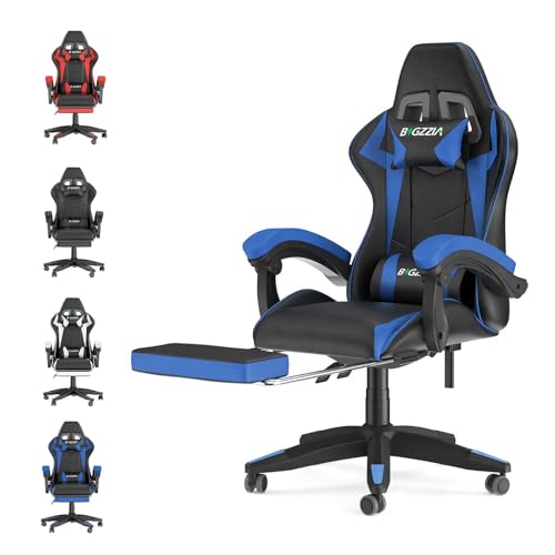 bigzzia Gaming Stuhl mit Fußstütze - Gamer Stühle Ergonomisch mit Lendenkissen + Kopfstütze Gaming Chair Höhenverstellbar Computerstuhl für Erwachsene Mädchen Junge (Blau)