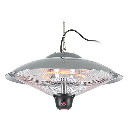 Blumfeldt Heizsporn - Deckenheizstrahler, Infrarot-Heizstrahler, Karbon-Heizelement, 3 Heizstufen: 700, 1300 oder 2000 W, LED-Beleuchtung, Durchmesser: 60,5cm, Schutzklasse: IP34 (Grau)