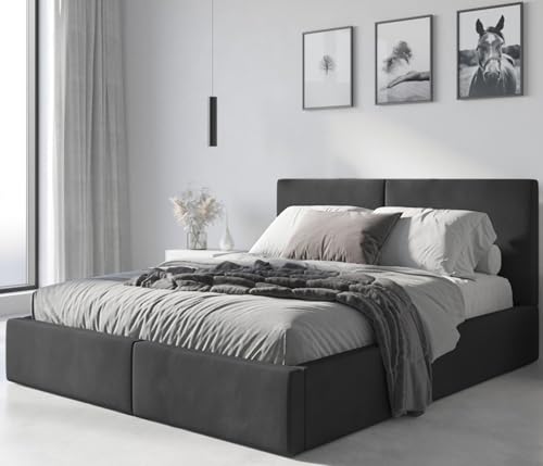 Interbeds Polsterbett Bett Doppelbett mit Stauraum mit Lattenrost Bettkasten Boxspringbett hydrophob gepolsterter Bettrahmen (anthrazit, 180x200)