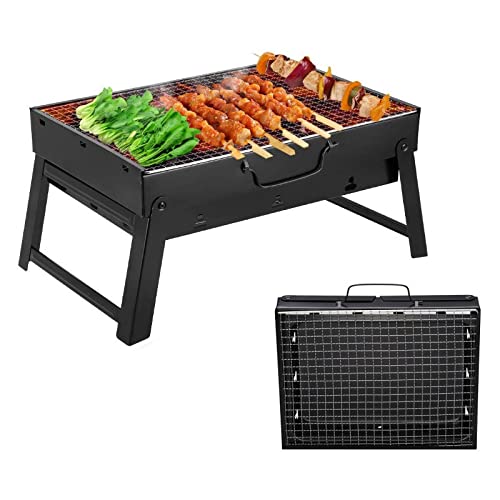 ROIMOE Holzkohlegrills Grill BBQ Portable, Tischgrill Campinggrill Picknickgrill, Abnehmbare BBQ Grills Klappgrill Minigrill für Outdoor Terrasse Camping (Small) Black