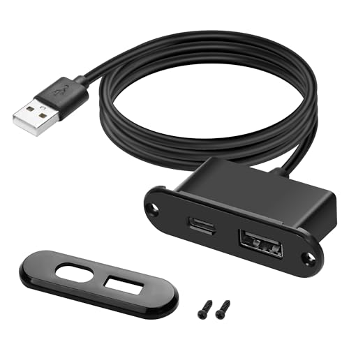 XMSJSIY USB C Schreibtisch Power Grommet Outlet 5V/2A USB/Typ-C Embedded Ladeanschluss Telefon Desktop Ladegerät Scoket Station für Sofa Tisch Nachttisch Workbench Büro, Home-1.2M/3.9FT