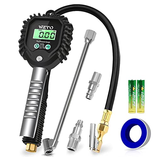 WZTO Digital Reifendruckprüfer und reifenfüller, Geeicht luftdruckprüfer 255 PSI Hohe Präzision Reifendruckmessgerät mit LCD-Bildschirm für alle Fahrzeuge LKW Motorrad (US&EU Standard Anschluss)