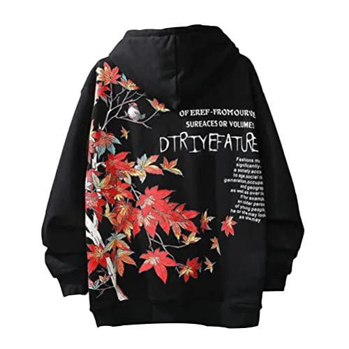 Onsoyours Anime Kapuzenpullover Damen Oversized Hoodie E-Girl Streetwear Sweatshirt Mädchen Y2K Gothic Sweatshirt Herren Pullover mit Kapuze Herbst Winter B Schwarz L