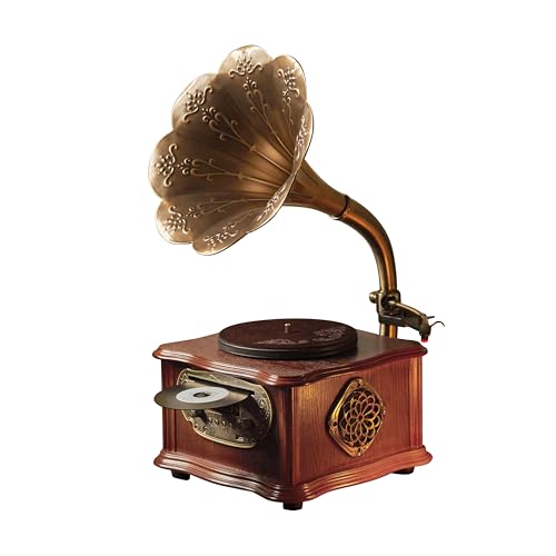 Schwarz Retro Plattenspieler, Schallplattenspieler mit Bluetooth, Phonograph und CD-Wiedergabe, FM-Radio, Bedienung per Fernbedienung
