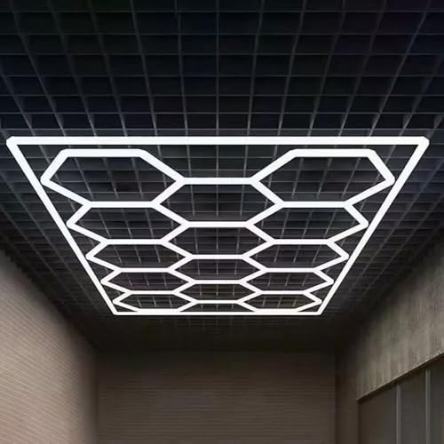 lambado® Hexagon LED Deckenleuchte | Garagenbeleuchtung LED Werkstattbeleuchtung | Fitnessstudio Barber Shop Salon Ausstellung | 14er Set inkl. Rahmen | Farbtemperatur 6500K Weiß