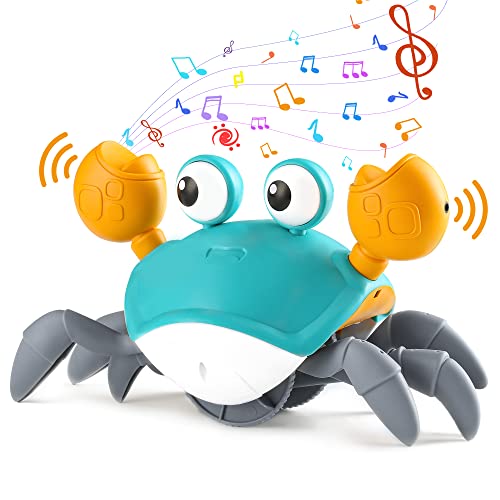 Beavo Krabbelnde Krabbe Baby Spielzeug mit Musik und LED-Leuchten, Automatischer Erkennung um Hindernisse zu Vermeiden Spielzeug Infant Kinder(Grün)