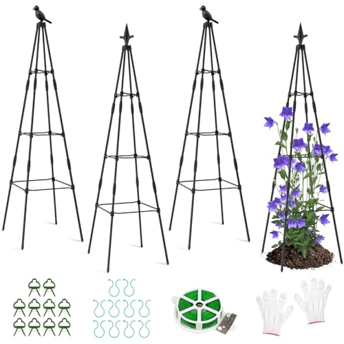 SUNYRISY Upgrade Rankhilfe Garten Obelisk 4er Set, Rankgitter für Kletterpflanzen wie Blumen, Tomaten, Rosen usw, Höhe 120cm Beschichtetes Metall Gartendekoration