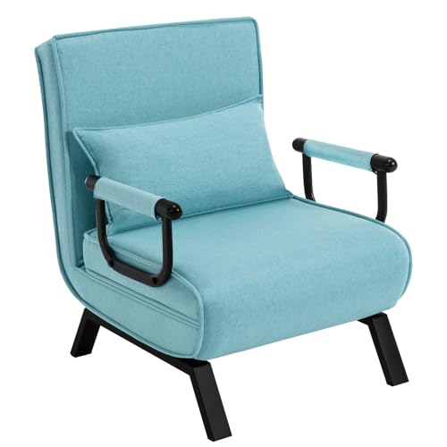 WOLTU Schlafsessel 3 in 1, Schlafsofa mit Bettfunktion, Klappsessel mit Verstellbarer Rückenlehne, abnembarem Kissen, Sofabett Gästebett, Metallrahmen Leinen, 65 x 75 x 78cm, Blau