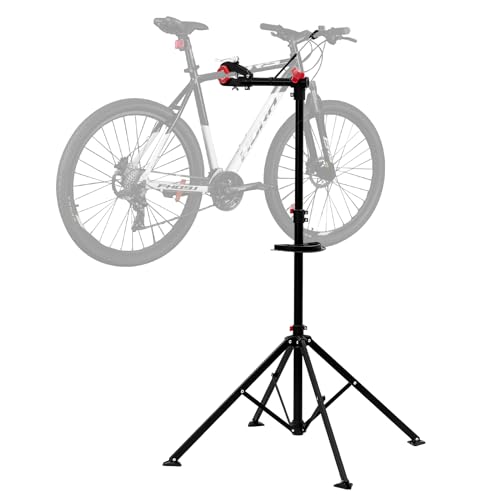 WOLTU Fahrradmontageständer, Fahrrad Reparaturständer, Montageständer für Fahrräder vierbeinig, mit Werkzeugablage, höhenverstellbar klappbar 360° drehbar, bis 25 kg, aus Metall
