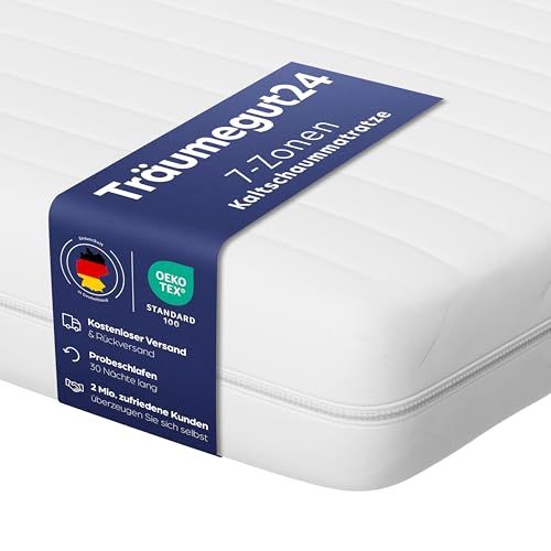 Träumegut24 - AquaFlex 7-Zonen Matratze 90x200 cm | H2&H3 | Ergonomische Kaltschaummatratze | Hypoallergen & Antibakteriell | Bezug abnehmbar & waschbar | Oeko-TEX® | (12cm, 90 x 200 cm)