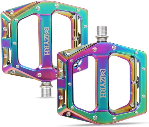 MZYRH Fahrradpedale 9/16 Zoll CNC Aluminium MTB Pedale Leichtgewichts, Antirutsch Fahrradpedale für Mountainbike,Stadtrad,Rennrad (Regenbogen)