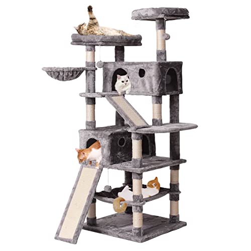 Katzenkratzbaum,Kratzbaum für Große Katzen 180 cm hoch , Katzenbaum mit Haus, viele Aussichtsplattformen, Katzenhängematte ,Sisal Seil Kletterleiter, Plüsch Liegematte