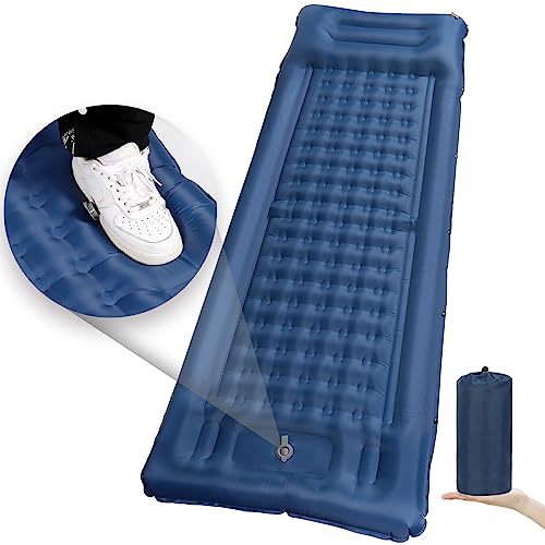 Isomatte Camping Selbstaufblasend Outdoor,WolinTek Aufblasbare Matratze Dick Wasserdicht Schlafmatte Selbstaufblasbare Luftmatratze mit Kissen Faltbar Iso Matte für Wandern Reisen Strand Zelt (Blue2)