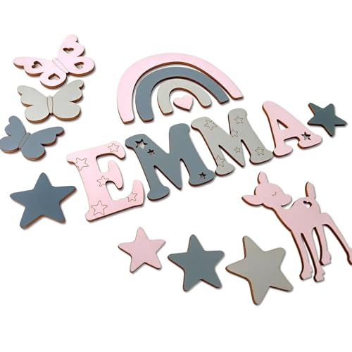 Holzbuchstaben Kinderzimmer Türschild Personalisiert Wanddeko Babyzimmer Holz Name Deko Wand Buchstaben Kinder Geschenk Tür Holzbuchstaben Set Wanddeko (Farbmuster EMMA 7cm)