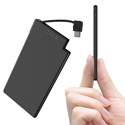 Auskang Powerbank USB C mit Kabel 0.68cm Ultra Slim Tragbares Ladegerät Ultra-dünn und leicht Externe Akku, Kompatibel mit iPhone 15, Samsuang, Xiaomi etc- Schwarz