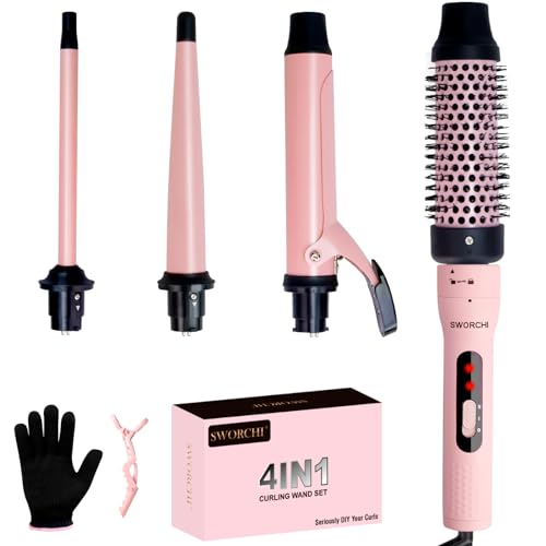 Lockenstab Große und Kleine SWORCHI 4 in 1 Lockenstab Set mit Verschiedenen Aufsätzen, 2 Einstellbare Temperatur Curling Iron mit Handschuhe