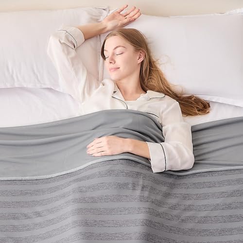 EMME Kühldecke Kühlende Decke, Arc-Chill Q-Max0.5, 152 x 203 cm, 2 in 1 Doppelseitige Dünne Sommerdecke, Leicht Atmungsaktiv Tagesdecken, Sofa Decken,Bettüberwurf Kuscheldecke,Grau Gestreift