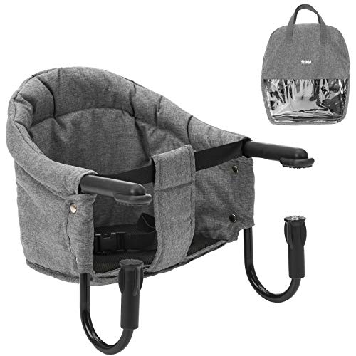 Fillikid Tischsitz Babysitz - faltbare Baby Sitzerhöhung/Booster Sitz mit Anti-Rutsch-Klemmen und Tragetasche - Kinder Reisehochstuhl für dicke Tischplatten - Grau