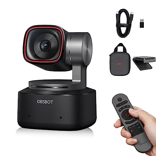 OBSBOT Tiny 2 AI-betriebene PTZ 4K Webcam 1/1,5' CMOS 4X schnellere Fokussierung USB 3.0 10x schnellere Datenübertragung Sprachsteuerung, mit Tiny Smart Remote 2