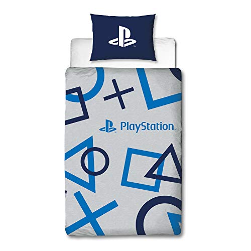 Character World Bettbezug mit Playstation-Design, Offiziell lizenziert Sony Playstation-Design, Wendebettwäsche mit passendem Kissenbezug, Polycotton, Einzelbett, Blau, PYSBLEDS001UK1