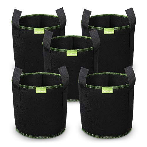 SIMBOOM 5 Stück 12L Pflanzsack Tomaten Pflanzbeutel, Stofftopf mit Griffe aus Filzstoff Pflanze Grow Bag für Tomaten, Blumen, Pflanzen und Mehr, Schwarz - 3 Gallonen