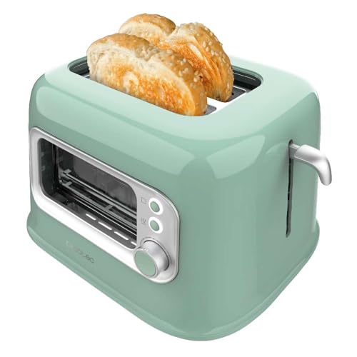 Cecotec Vertikaler Toaster RetroVision Green, 700W Leistung, 2 Extra-breite Schlitze, Einzigartiges Anzeige-Design, Bräunungssteuerung, Retro-Design, Staubabdeckung