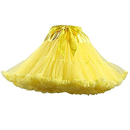 Homipooty Damen Elastische Taille Tüll Petticoat Tutu Party Mehrschichtiger Puffy Cosplay Rock Unterrock, Länge 40 cm, Taille 56-100 cm Gelb