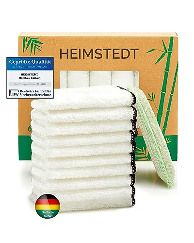 HEIMSTEDT® Bambus Tücher Weiß (10er Pack) - nachhaltige Bambus Putztücher für streifenfreie Reinigung auf Allen Oberflächen