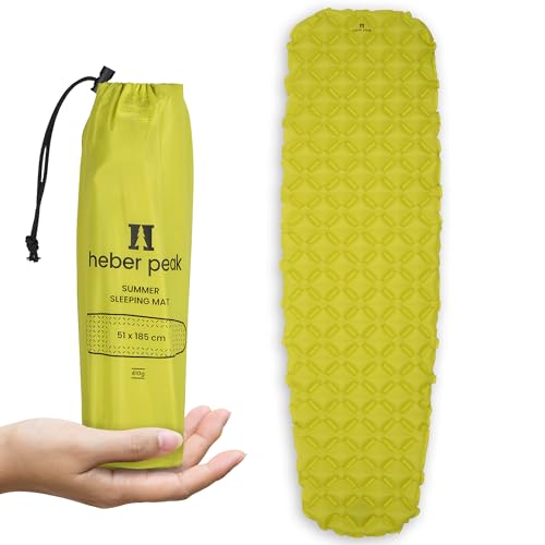 Heber Peak – ConiferHe. Sleeping Mat Isomatte Ultraleicht 187x57cm, 410g – Schlafmatte aufblasbar für Camping, Outdoor, Bikepacking etc. mit Packsack – R-Wert 1,4 – Kompakt & isolierend