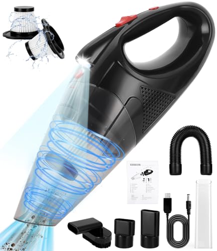 TIDEVAN Handstaubsauger Akku Handstaubsauger, 9000Pa Kabelloser Handstaubsauger, 120W LED Beleuchtung Handstaubsauger mit Waschbar HEPA-Filter, USB Nass&Trocken Handsauger für Haus und Autoreinigung