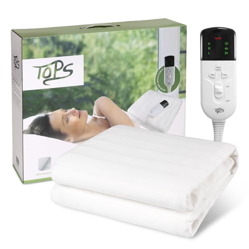 TOPS Elektrodecke Doppelt beheizte Unterdecke 160 x 140cm, 3 Wärmeeinstellungen, 3 Stufen Auto-Off Timer, Überhitzungsschutz, Maschinenwaschbar, Warmer Polyester Bettwärmer