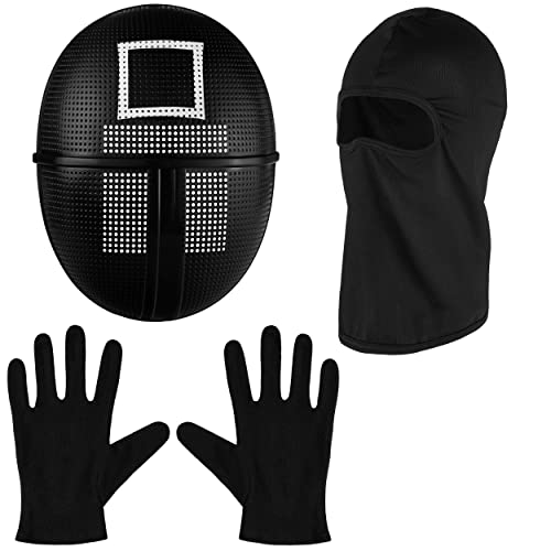 Balinco The Game Maske + Sturmhaube + schwarze Handschuhe + 1x Spielkarte für Halloween, Fasching & Karneval als Kostüm für Herren & Damen (Viereck)