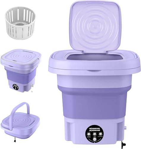 Faltbare Mini Waschmaschine, Mobile Waschmaschine mit Trockner, Tragbar Lazy Person Waschmaschine, 3 Modi Handwaschmaschine für Unterwäsche, Reisen, Camping 9L (lila)