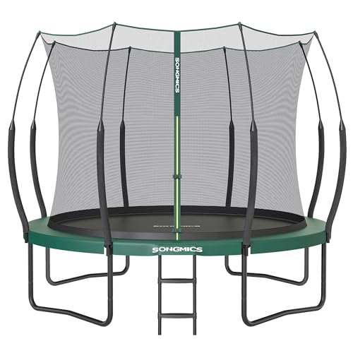 SONGMICS Federloses Trampolin Ø 305 cm, Trampolin Outdoor für Kinder, elastische Seile, Sicherheitsnetz mit Reißverschluss, Glasfaserstangen, sicher, geräuscharm, dschungelgrün STR106C01