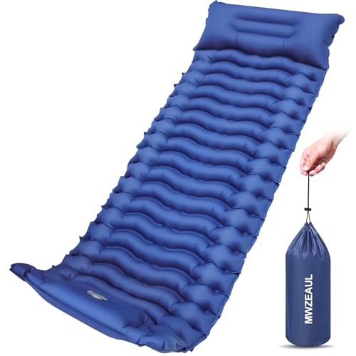 MWZEAUL Selbstaufblasende Isomatte Camping, Isomatte Ultraleicht mit Fußpumpe & Kissen | Luftmatratze Kleines Packmaß, wasserdichte Reisematratze für Camping/Trekking/Angeln/Winter inkl. Reparaturset