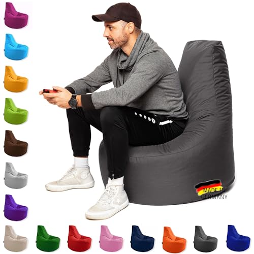 PATCH HOME Gamer Kissen & Lounge Sitzsack Sessel Sitzkissen Sitzsäcke Gaming, fertig mit Styropor Füllung befüllt In & Outdoor geeignet (Anthrazit, Ø 65cm x Höhe 70cm Junior)