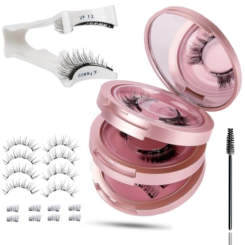 Magnetische Wimpern mit Applikator 4 Paare Künstliche Wimpern Magnetisch Wiederverwendbar Magnet Wimpern Natürlicher Look Magnetwimpern ohne Eyeliner kein Kleber Magnetic Lashes Set für Party Gift
