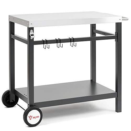BBQ-Toro Grillwagen 85 x 50 x 81 cm | Metall Grilltisch mit großer Arbeitsfläche | Grill Beistelltisch Outdoor Grill Trolley Grilltisch Outdoor Servierwagen Outdoor Garten Trolley (Schwarz/Silber)
