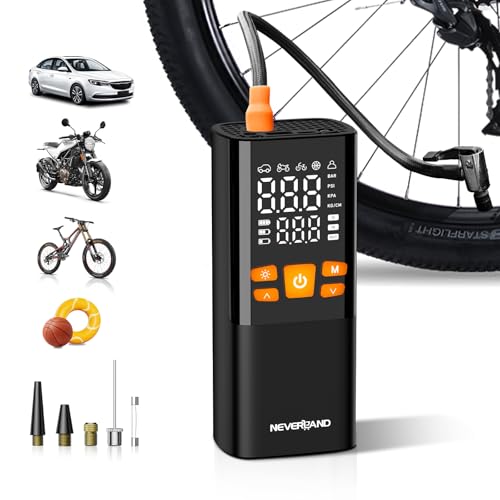 NEVERLAND Fahrradpumpe Elektrische Luftpumpe Akku Kompressor - 150 PSI Tragbare Mini Luftpumpe für Auto, Motorrad, Fahrrad & Bälle, USB-C Wiederaufladbar, LED Taschenlampe, Powerbank Funktion
