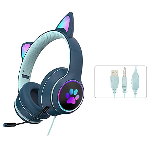 Katzenohren Stereo Gaming Headset mit Mikrofon für PS5 und PS4 Rauschunterdrückung, Mikrofon und LED-Licht, 3,5 mm Audiokabelschnittstelle