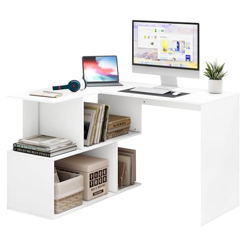 WOLTU Schreibtisch L Form, Eckschreibtisch mit Stauraum, 120x100cm, Weiß, Bürotisch, Computertisch mit Ablagefächern, PC Laptop Tisch, Winkelschreibtisch, Arbeitstisch