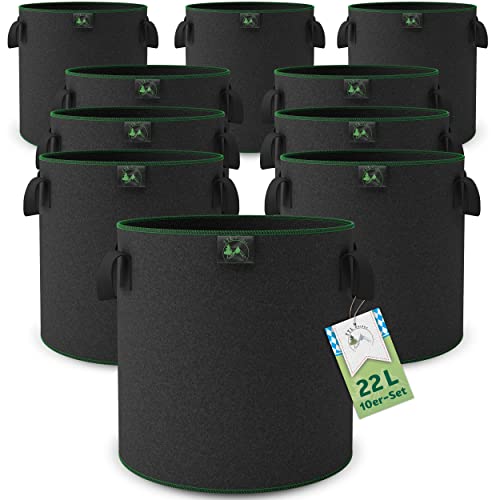 TTL Garden 10x 22L Pflanzsack aus Vlies Stoff - 10er Set 20L +10% = 22 Liter Pflanztaschen aus 300 g/m² Filz & Vliesstoff - Pflanzgefäß Pflanzbeutel für Balkon Terrasse Gewächshaus & Garten