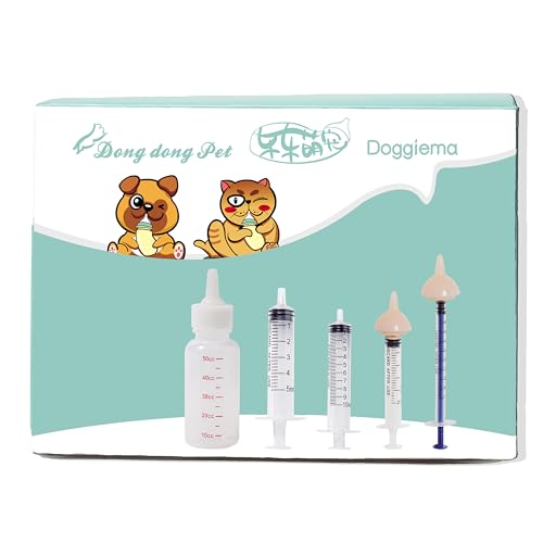 Bubble milk bowl Aufzuchtflasche Katzen Silikon Nippel mit Spritze für Neugeborene Kätzchen, Welpen, Hasen, Eichhörnchen (1 Flasche+2 Mini rosa Nippel+4 Spritzen)